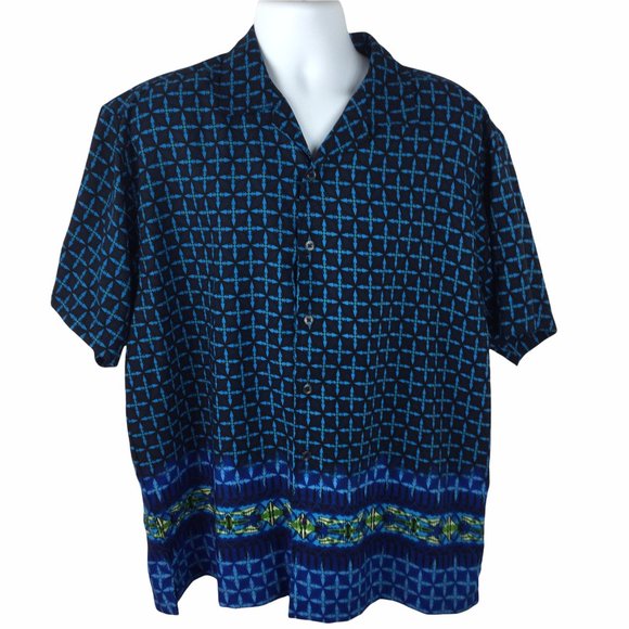 No Boundaries Other - No Boundaries Electric Blue Hawaiian Shirt, Large
